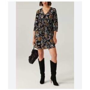 ba&sh NWT women Volver Dress in Black Paisley Print Empire waist Boho Sz small